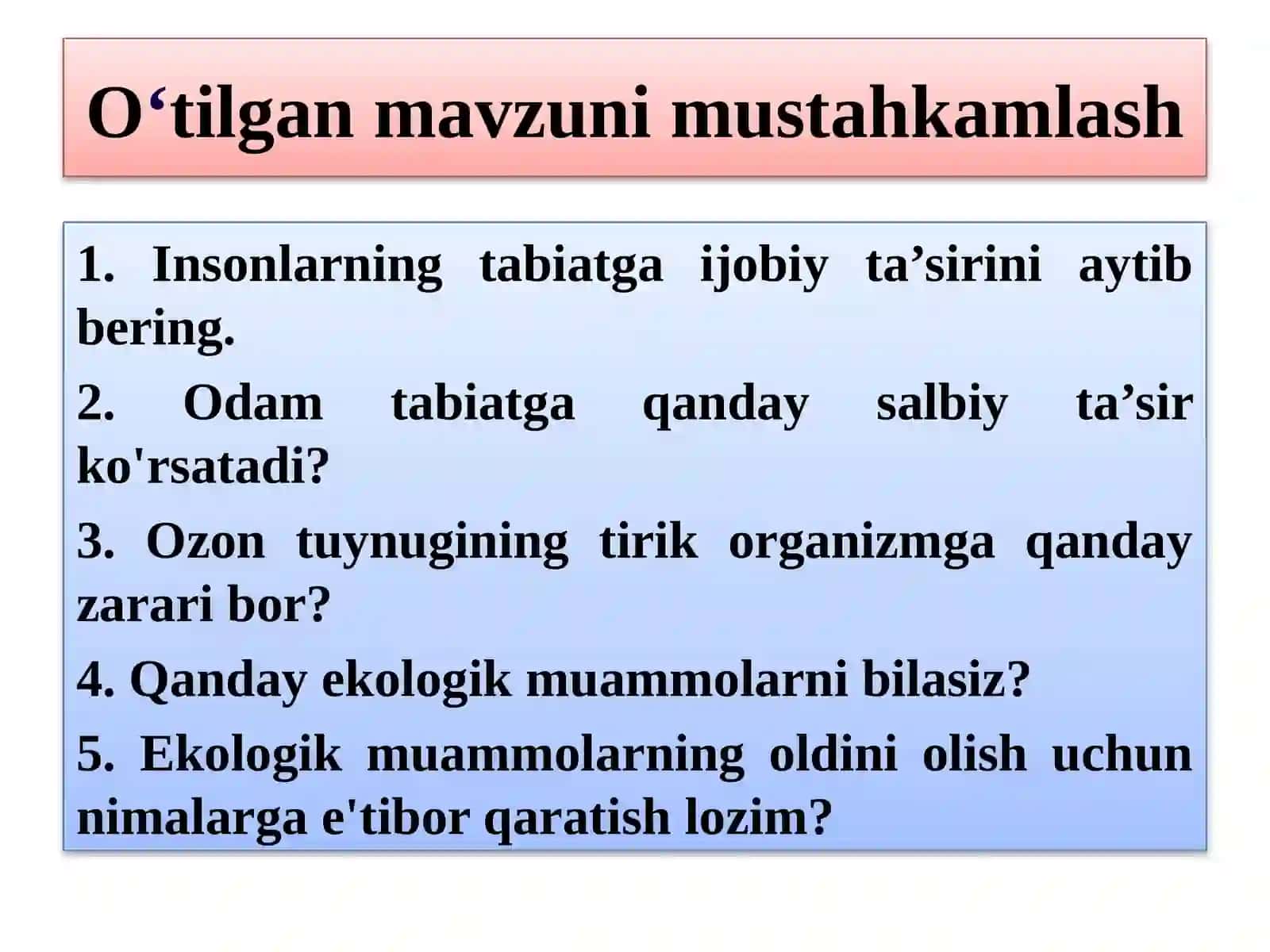 Ekologik muammolar va muhofaza qilinadigan hududlar 2