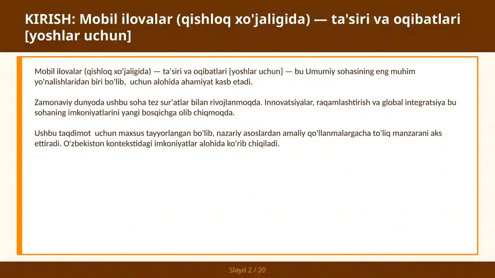 MOBIL ILOVALAR (QISHLOQ XO'JALIGIDA) — TA'SIRI VA OQIBATLARI [YOSHLAR UCHUN] 2