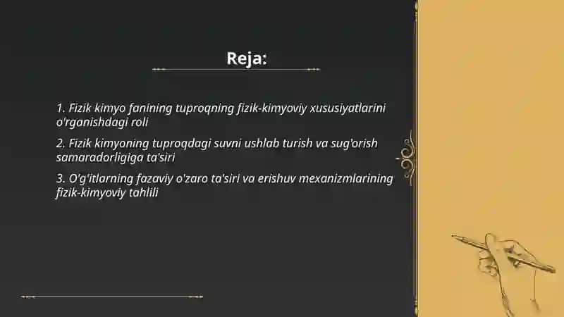 Fizik kimyo fanining qishloq xõjaligidagi õrni 2