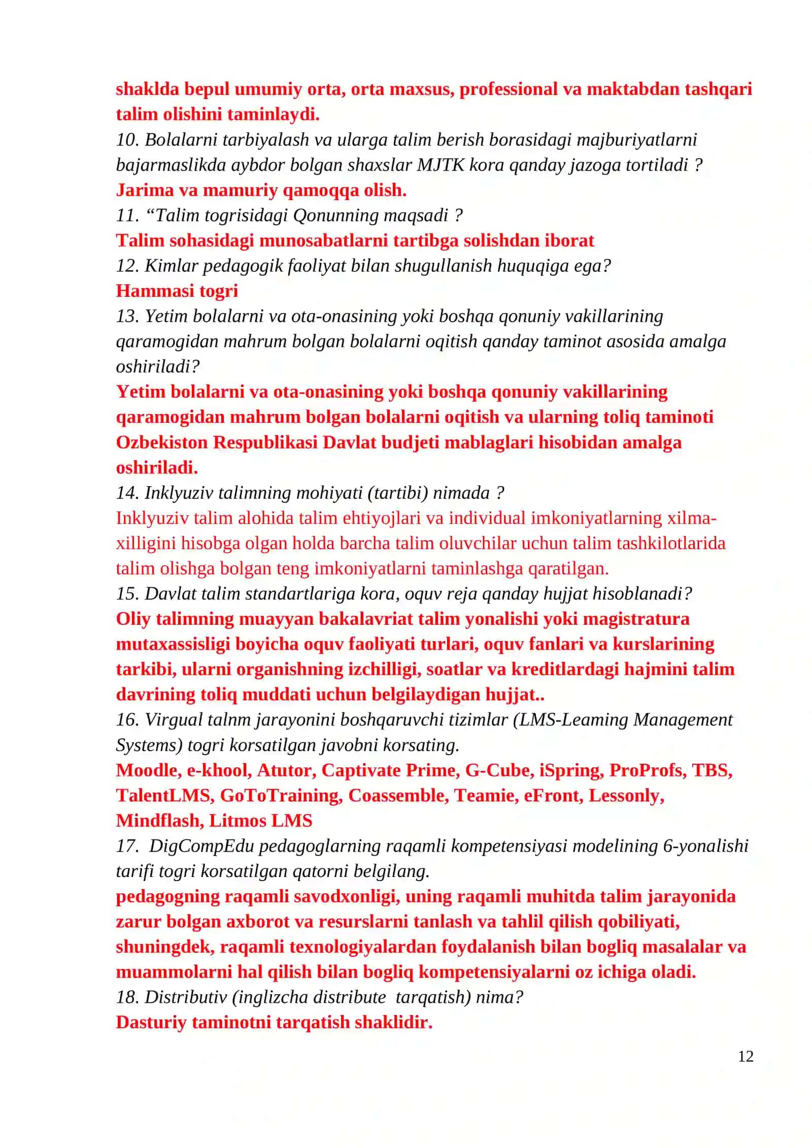 Malaka oshirish testi 2