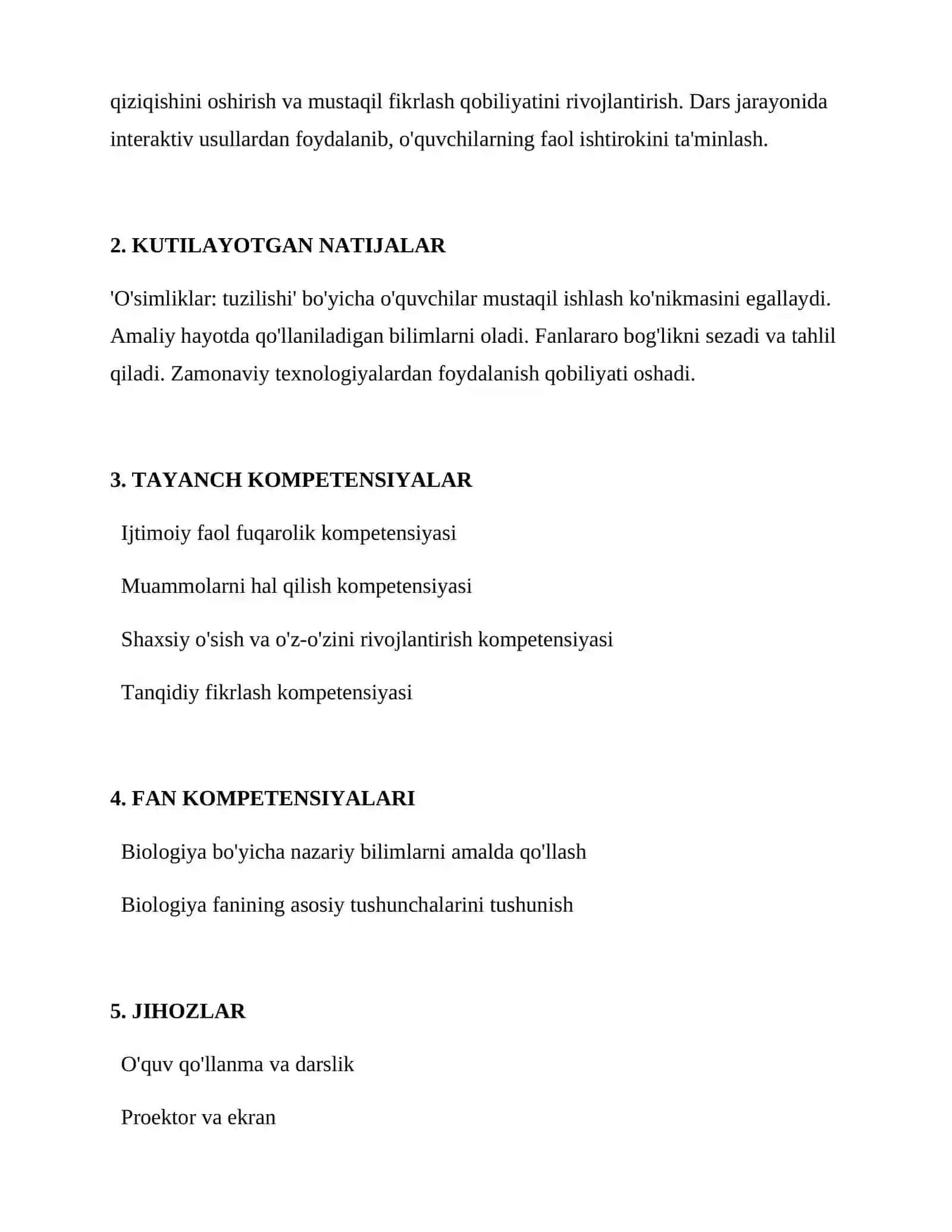 O'simliklar: tuzilishi 2