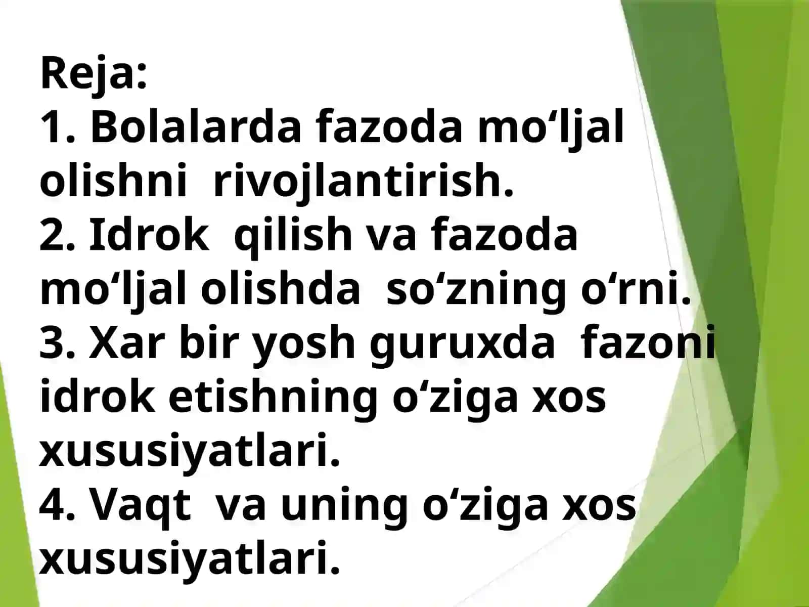 Fazo va fazoda mo‘ljal olish haqida tushuncha. Vaqt xaqida tushuncha 2