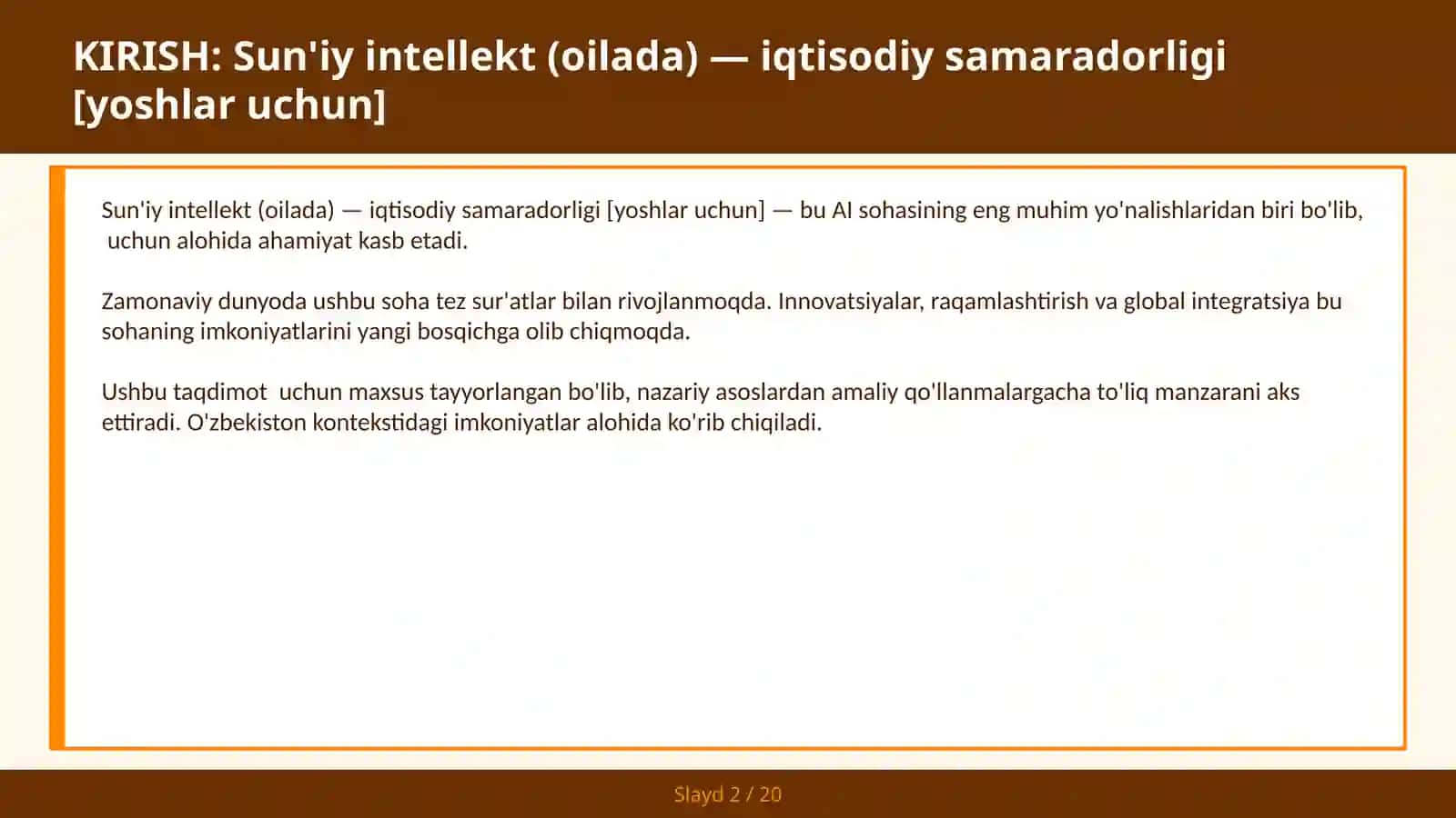 Sun'iy intellekt (Oilada) — IQTISODIY SAMARADORLIGI [YOSHLAR UCHUN] 2