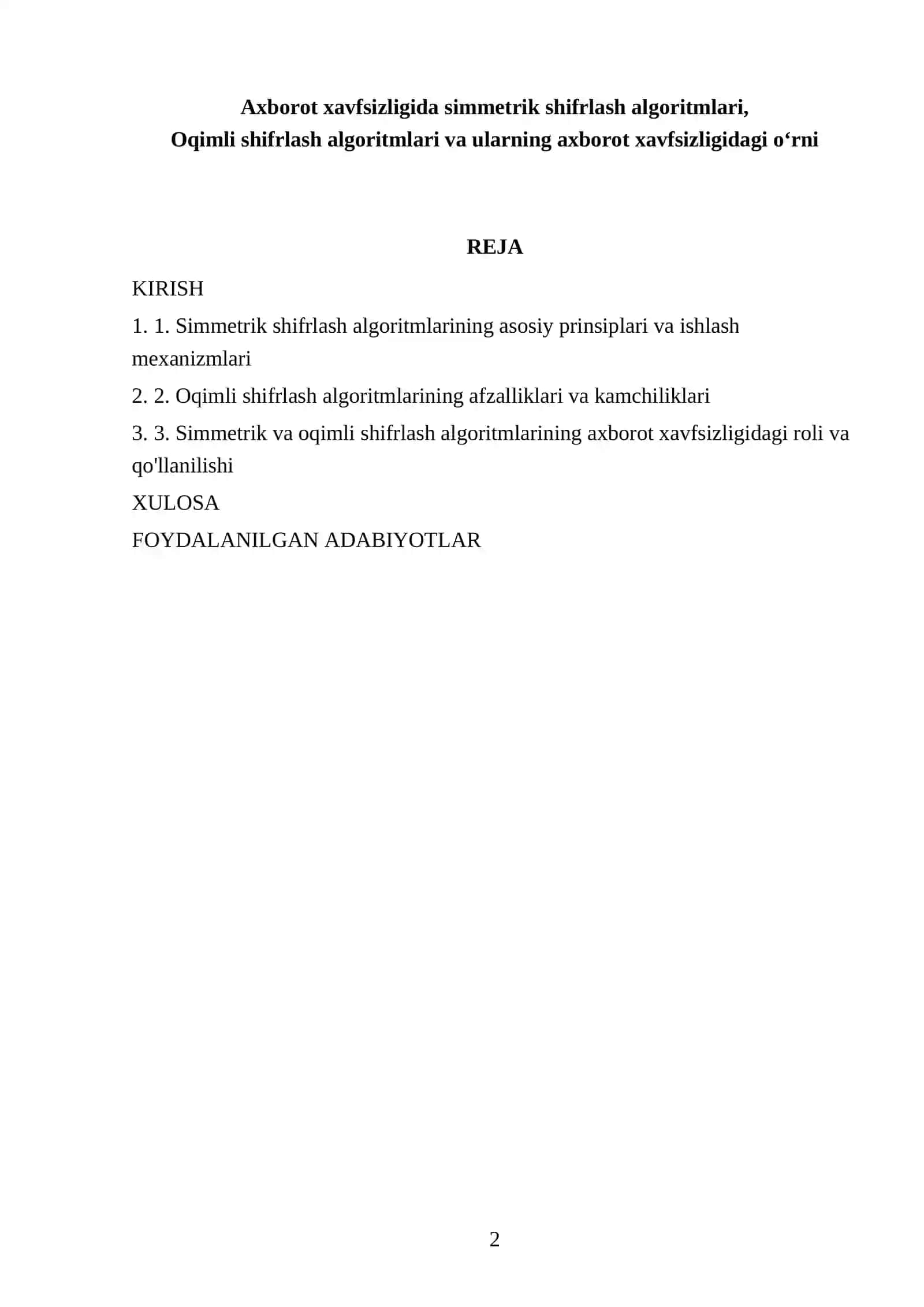 Axborot xavfsizligida simmetrik shifrlash algoritmlari 2