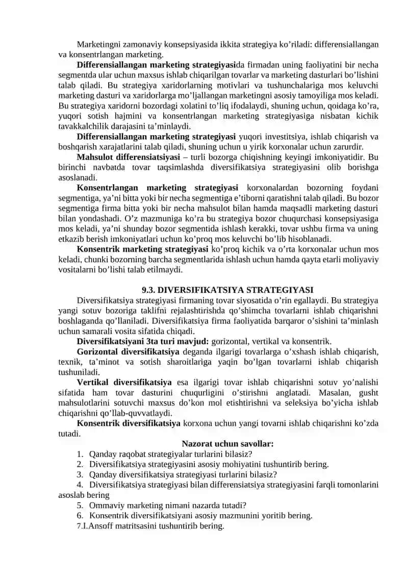 Bozor ulushining o’sishi matritsasi 2