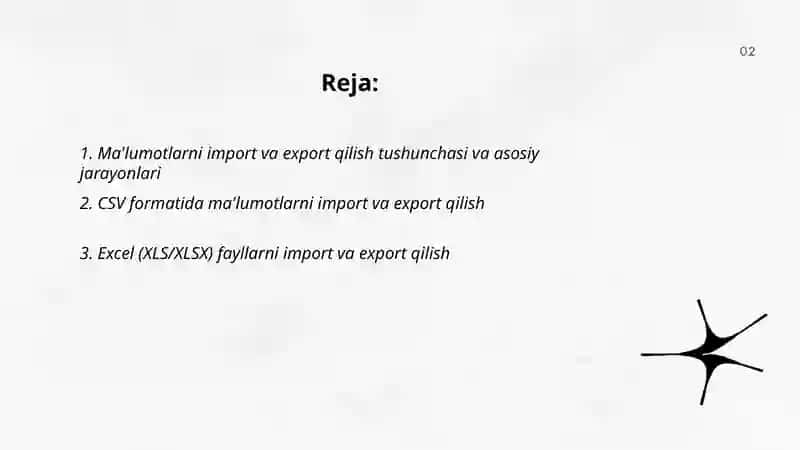 Ma'lumotlarni import va export qilish 2