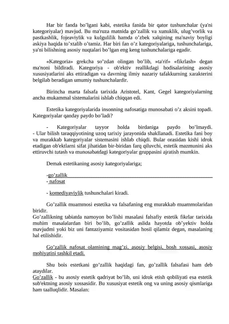 ESTETIKANING ASOSIY KATEGORIYALARI (TUSHUNCHALARI) 2