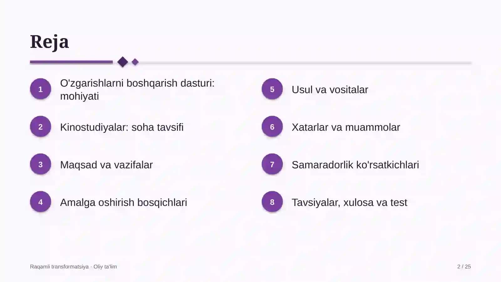 Kinostudiyalarda o'zgarishlarni boshqarish dasturini joriy etish 2