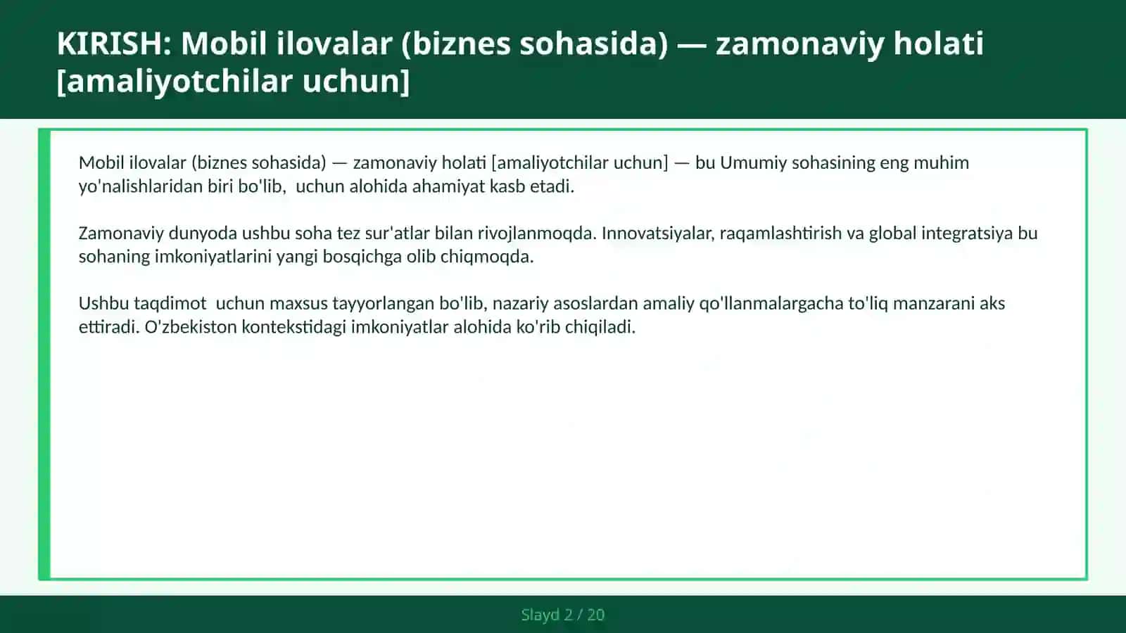 Mobil ilovalar (biznes sohasida) — zamonaviy holati [amaliyotchilar uchun] 2