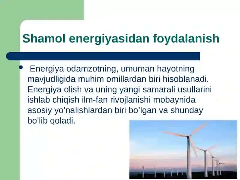 Shamol energiyasidan foydalanish 2
