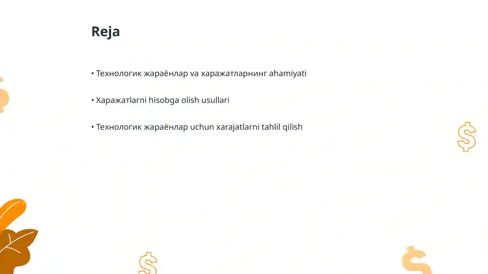 Харажатларни технологик жараёнга кўра ҳисобга олиш 2