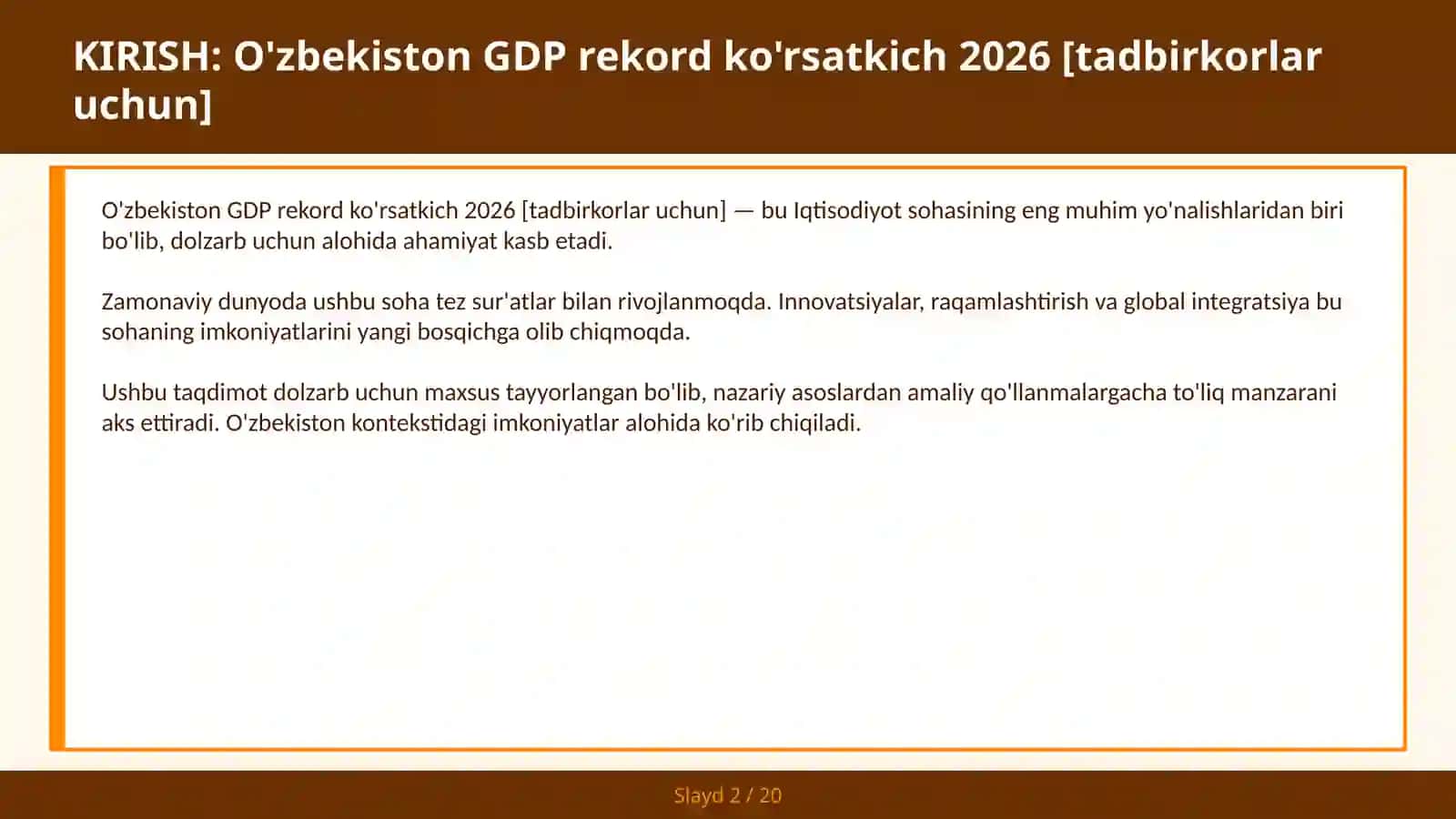 O'zbekiston GDP rekord ko'rsatkich 2026 [tadbirkorlar uchun] 2
