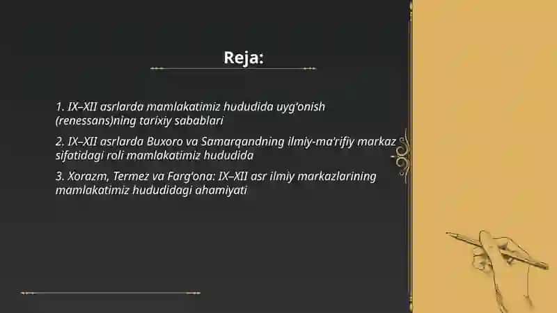 IX–XII asrlarda mamlakatimiz hududida uygʻonish (renessans)ning tarixiy sabablari 2