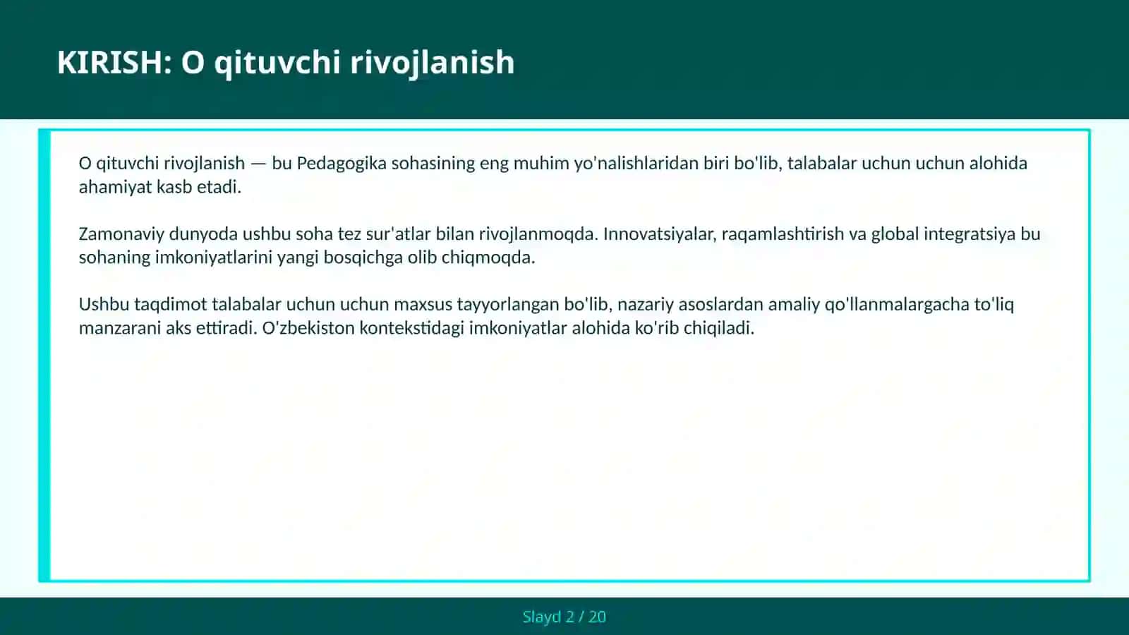 O qituvchi rivojlanish 2