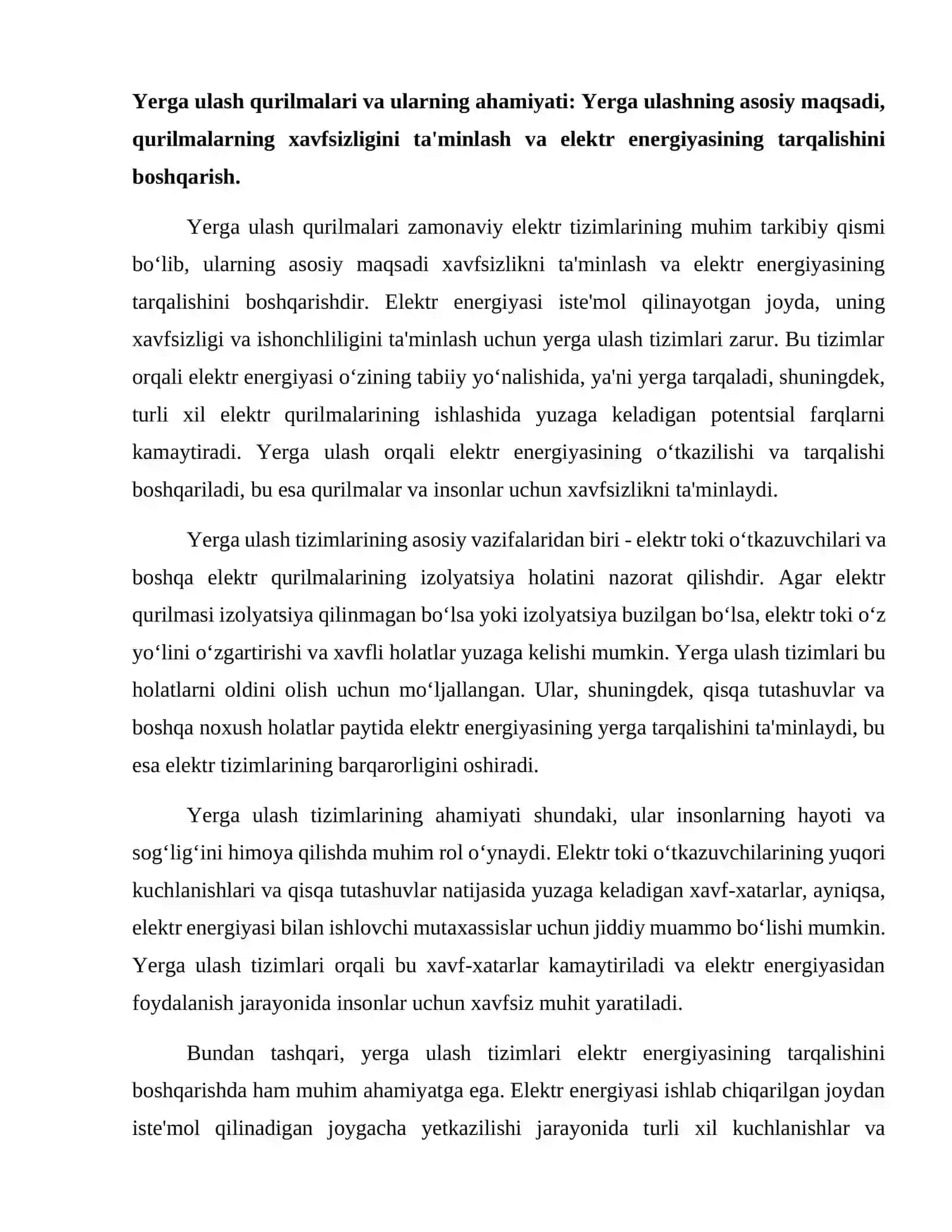 Yerga ulash qurilmalari uchun tuproqning solishtirma qarshiligini hisoblash 2