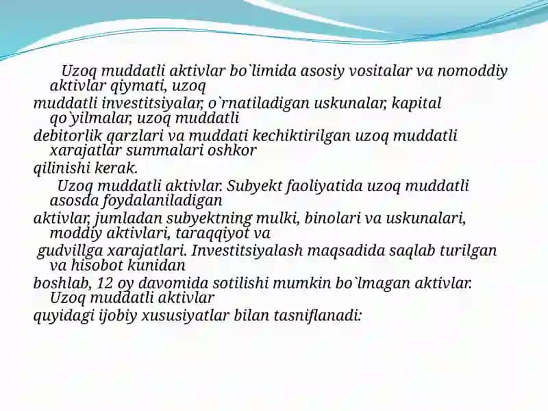 Uzoqmuddatli aktivlar hisobi 2