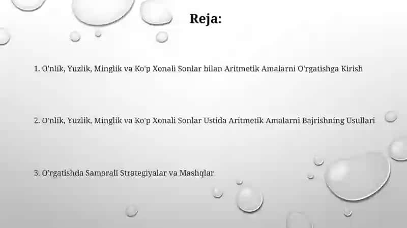 O'nlik, Yuzlik, Minglik va Ko'p Xonali Sonlar bilan Aritmetik Amallarni O'rgatish 2