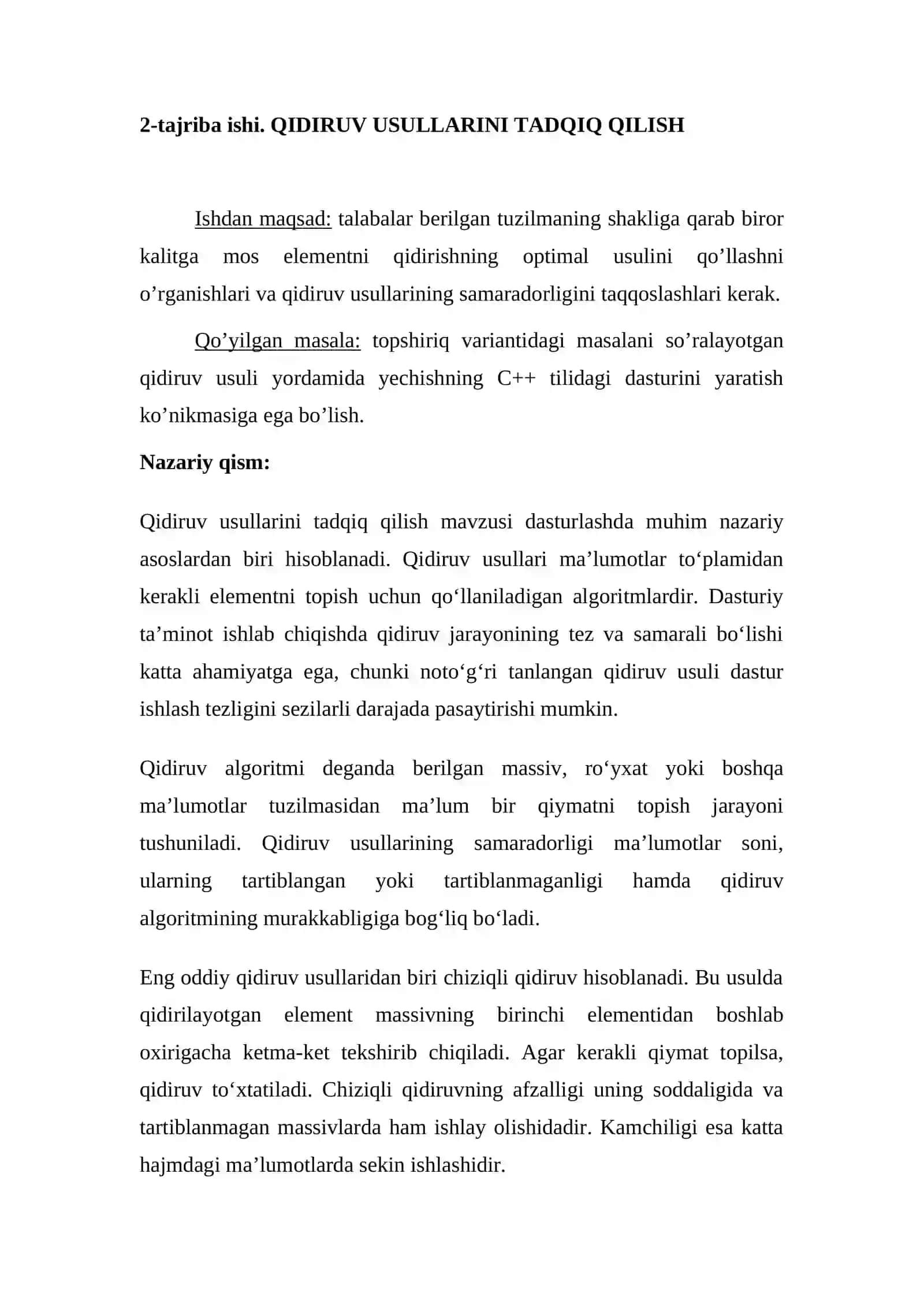 Qidiruv usullarini tadqiq qilish 2