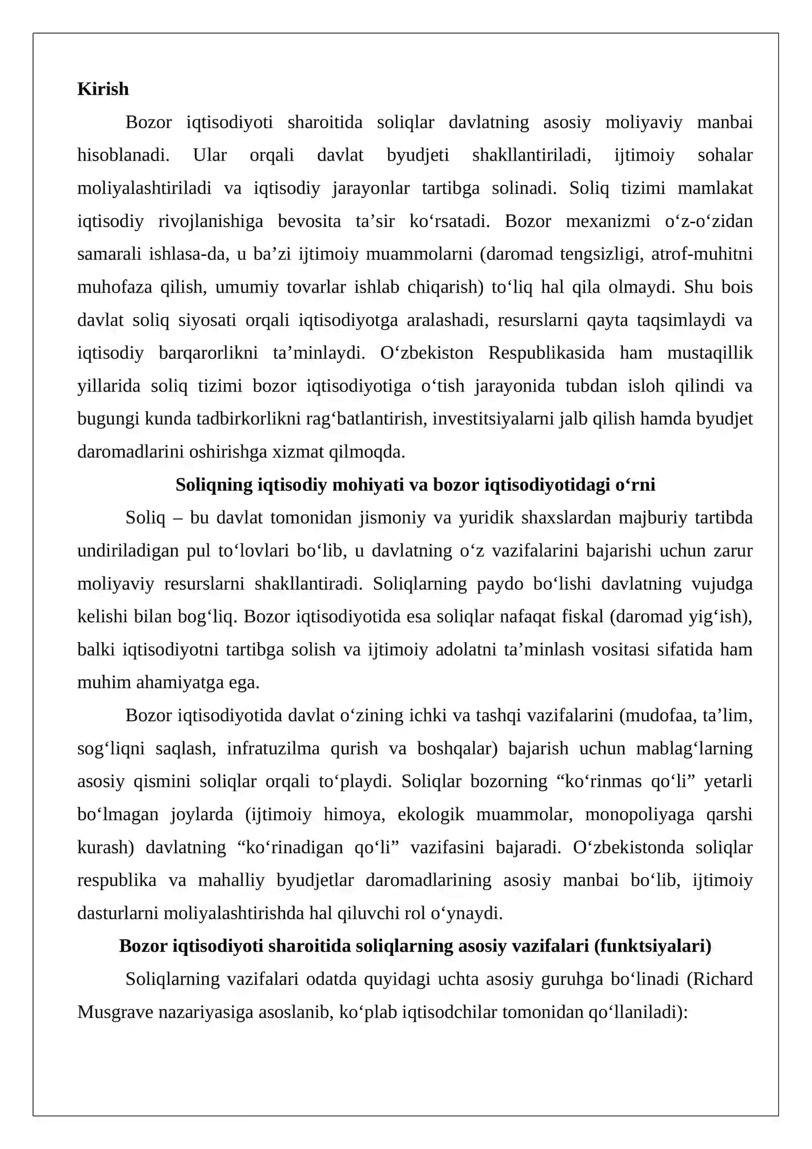 Bozor iqtisodiyoti sharoitida soliqlar va uning vazifalari 2