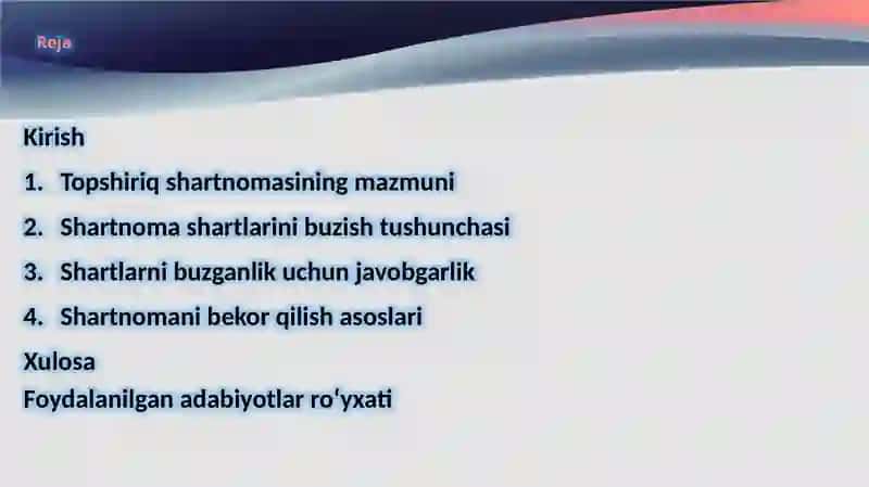 Topshiriq shartnomasi shartlarini buzganlik uchun javobgarlik va shartnomani bekor 2