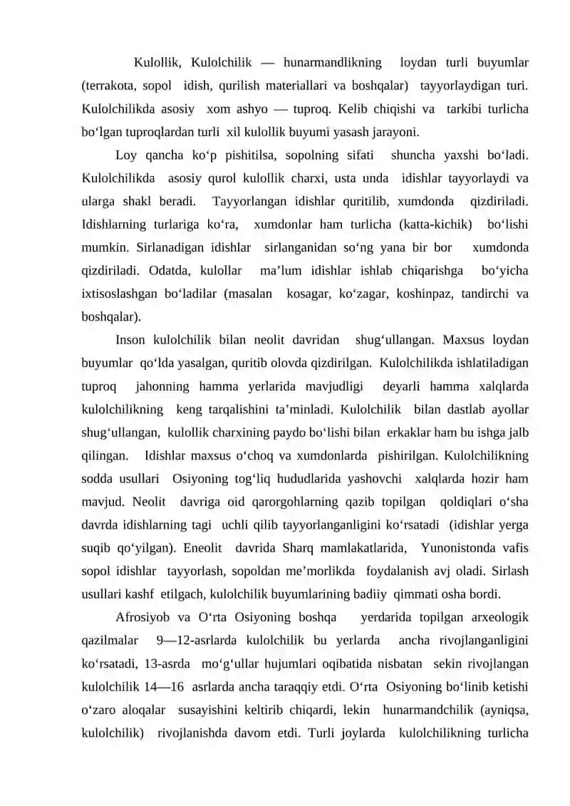 Kulolchilikning vujudga kelishi va rivojlanish bosqichlari 2