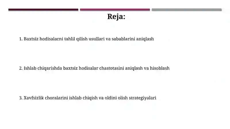 Ishlab chiqarishda baxtsiz hodisalarni tahlili uslublari va chastotali koeffitsientni aniqlash 2