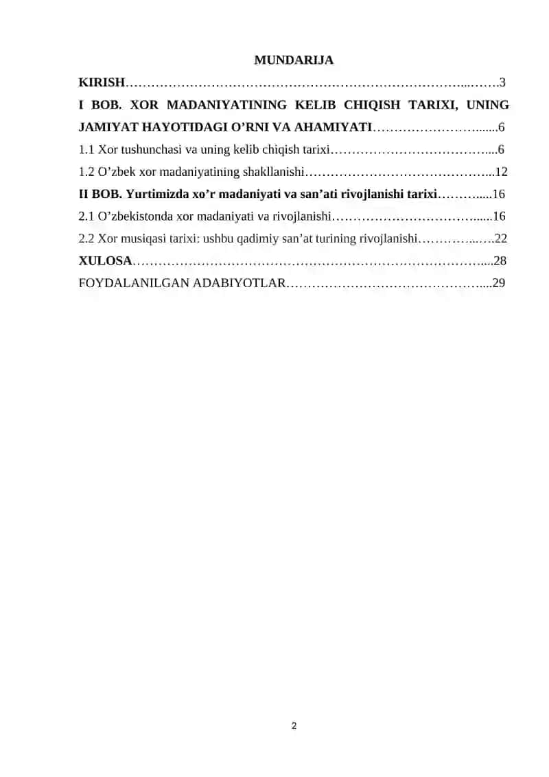 XOR MA’DANIYATINING KELIB CHIQISH TARIXI KURS ISHI 2