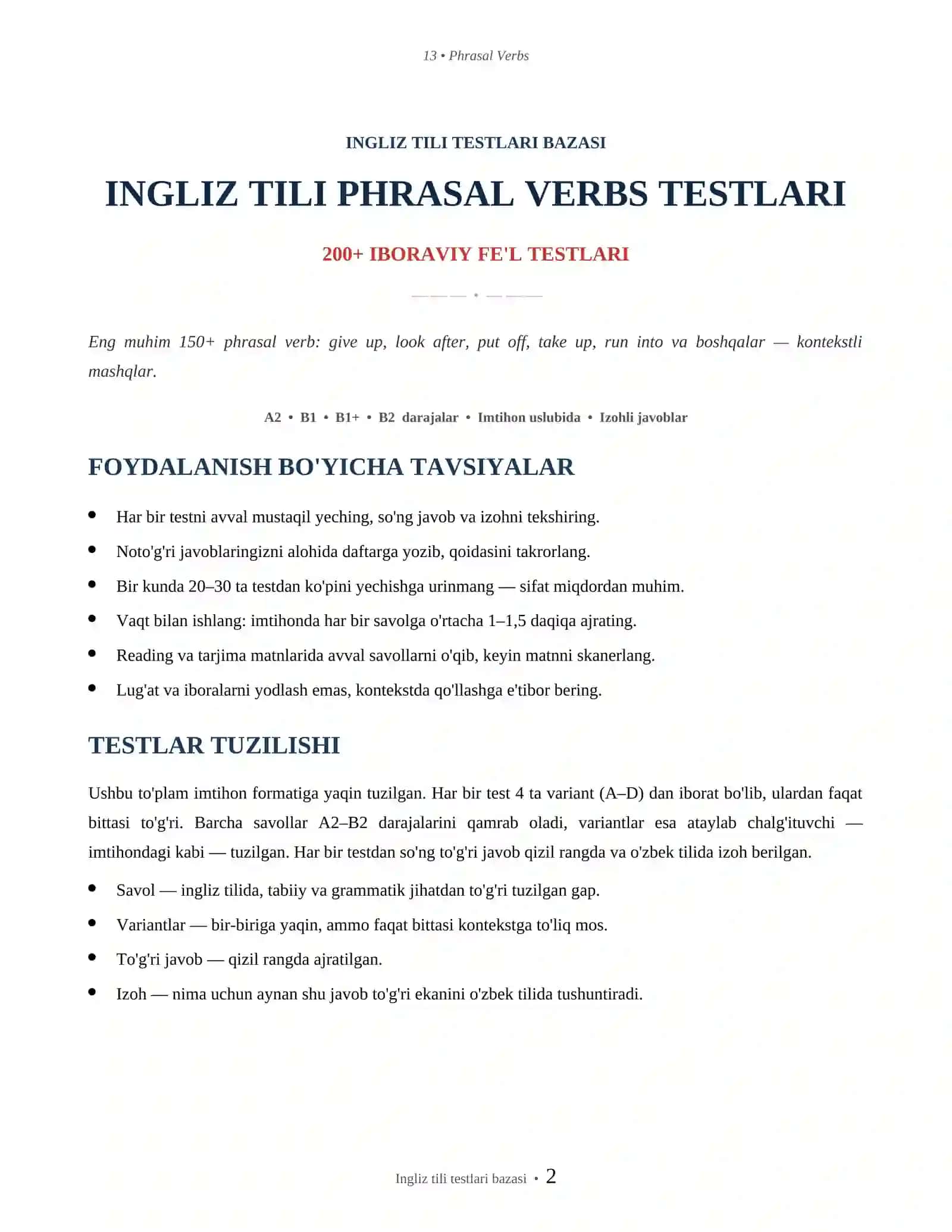 INGLIZ TILI PHRASAL VERBS TESTLARI 2