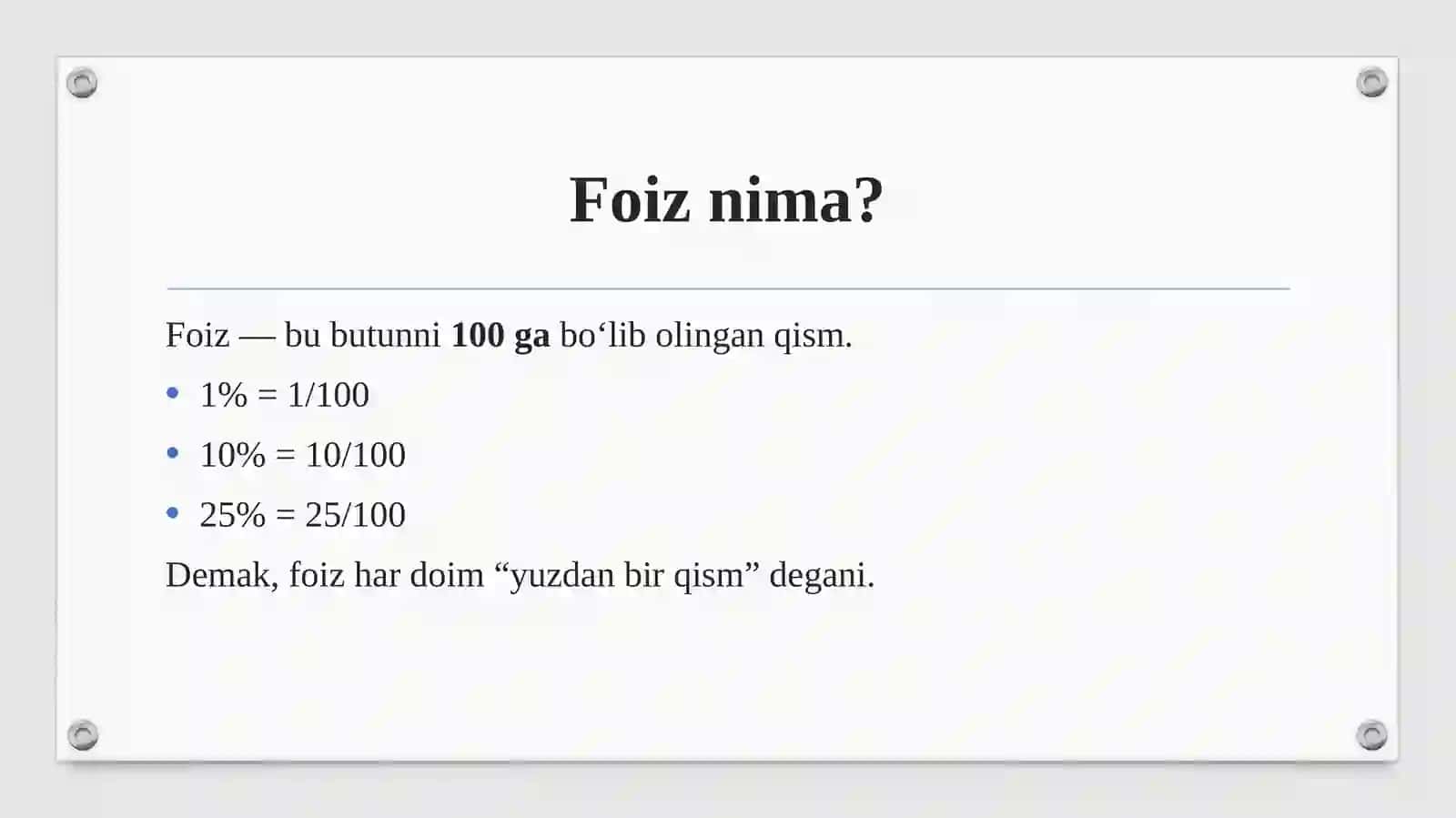 Foiz va uningtatbiqi 2