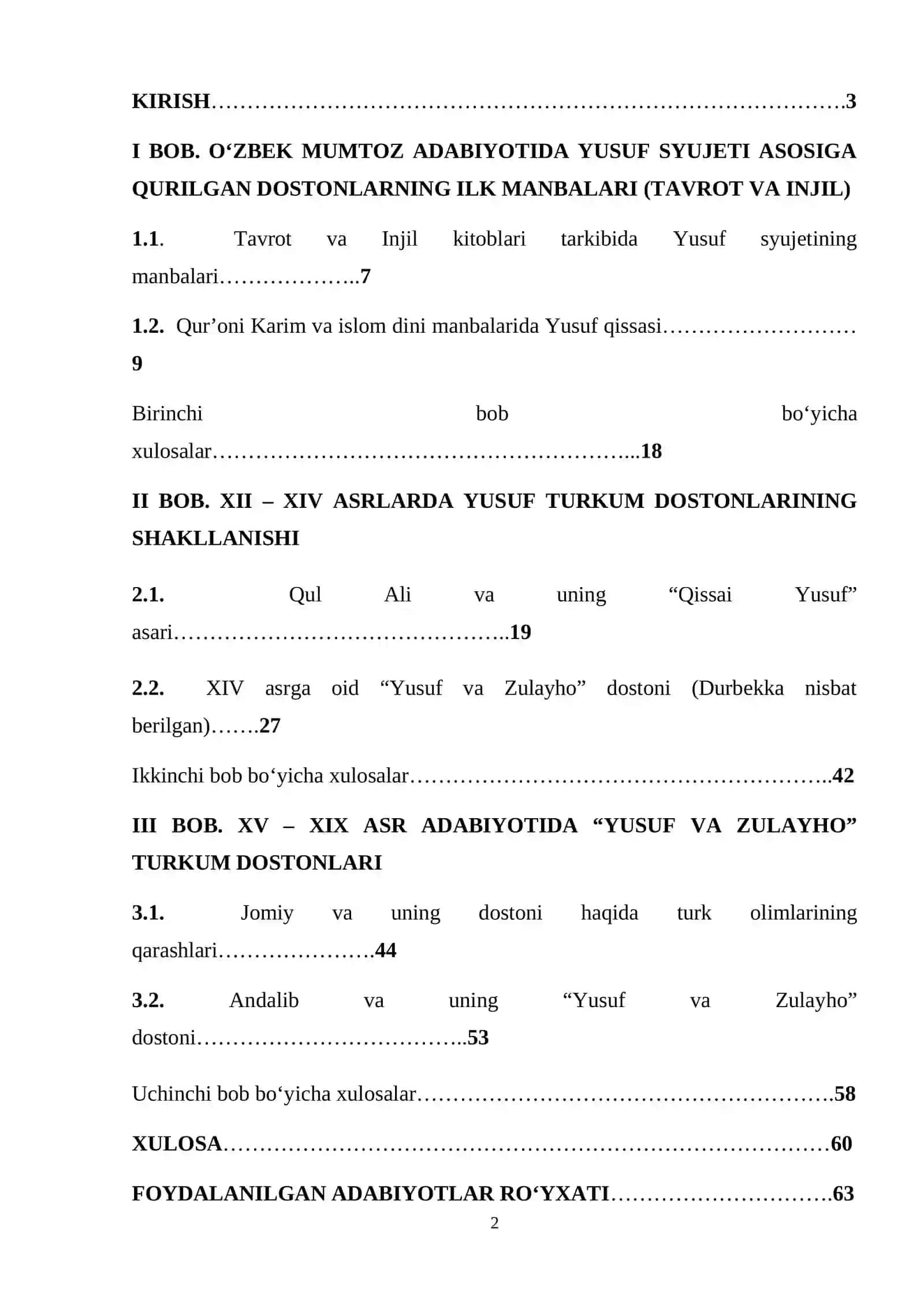 YUSUF VA ZULAYHO TURKUMIDAGI DOSTONLAR TASNIFI 2