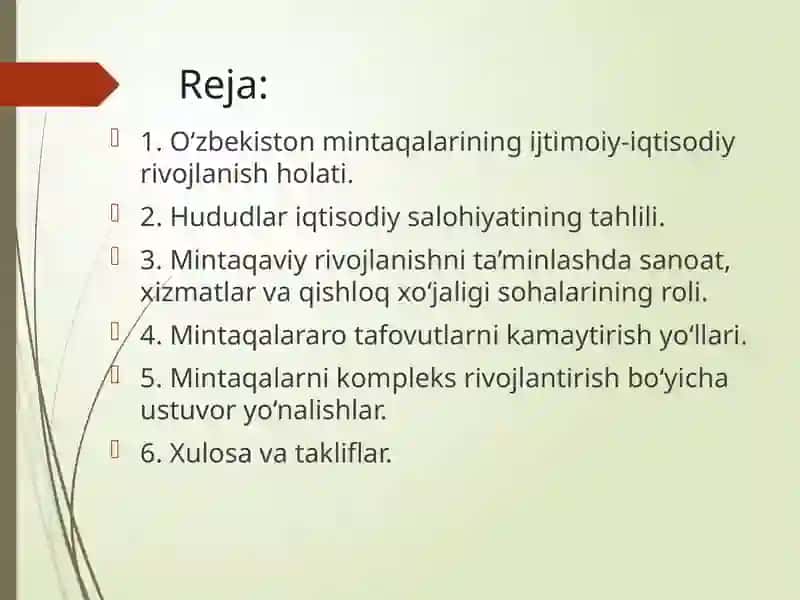 O‘zbekiston mintaqalarini ijtimoiy-iqtisodiy rivojlanishini takomillashtirish yo‘llari 2