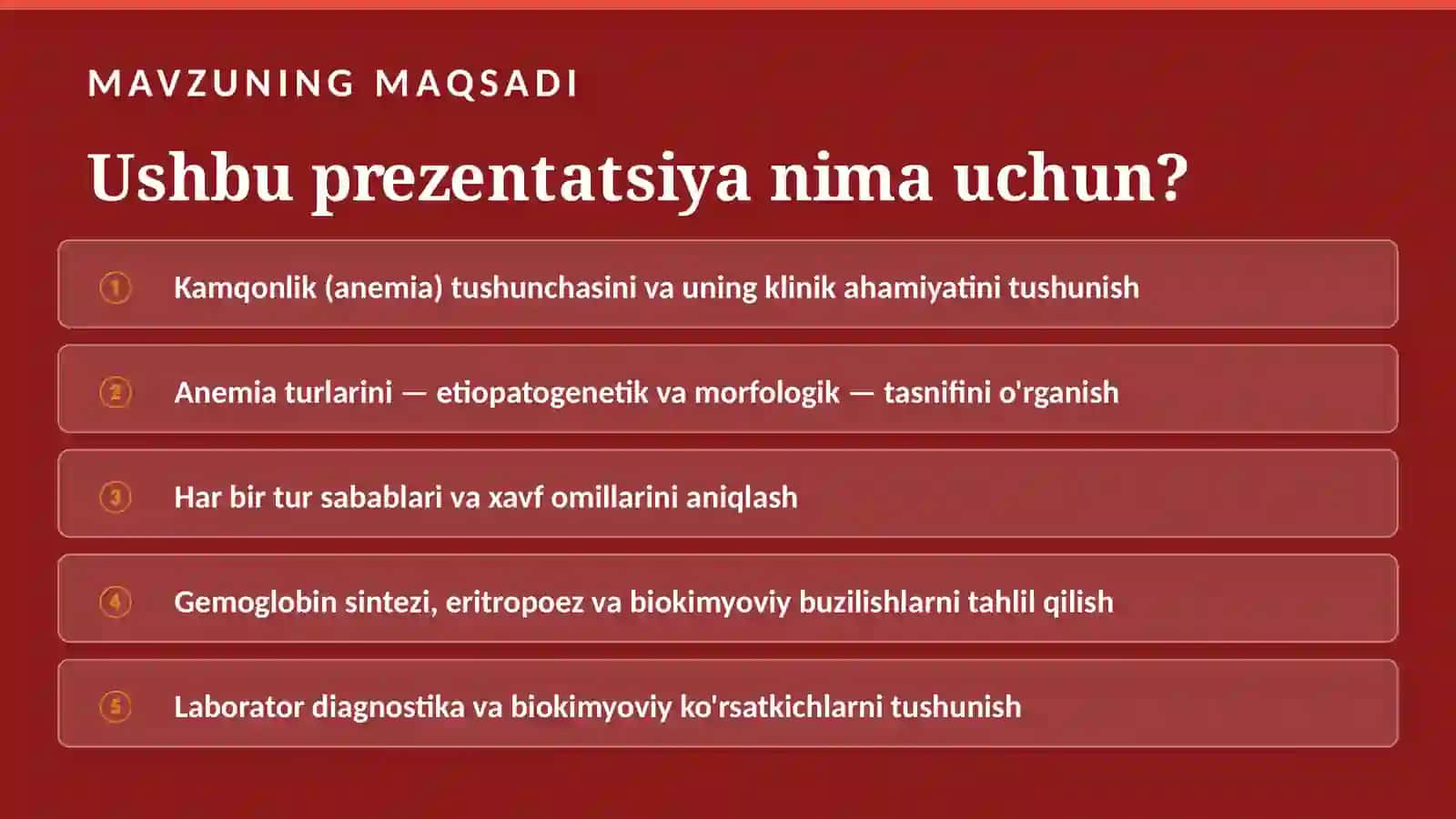 Kamqonlik turlari va sabablari. Kamqonliklar rivojlanishining biokimyoviy mexanizmlari 2