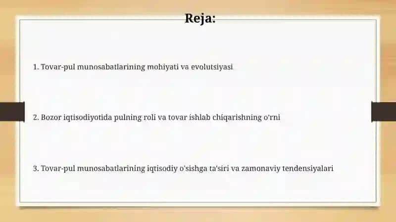 Tovar-pul munosabatlari rivojlanishi 2