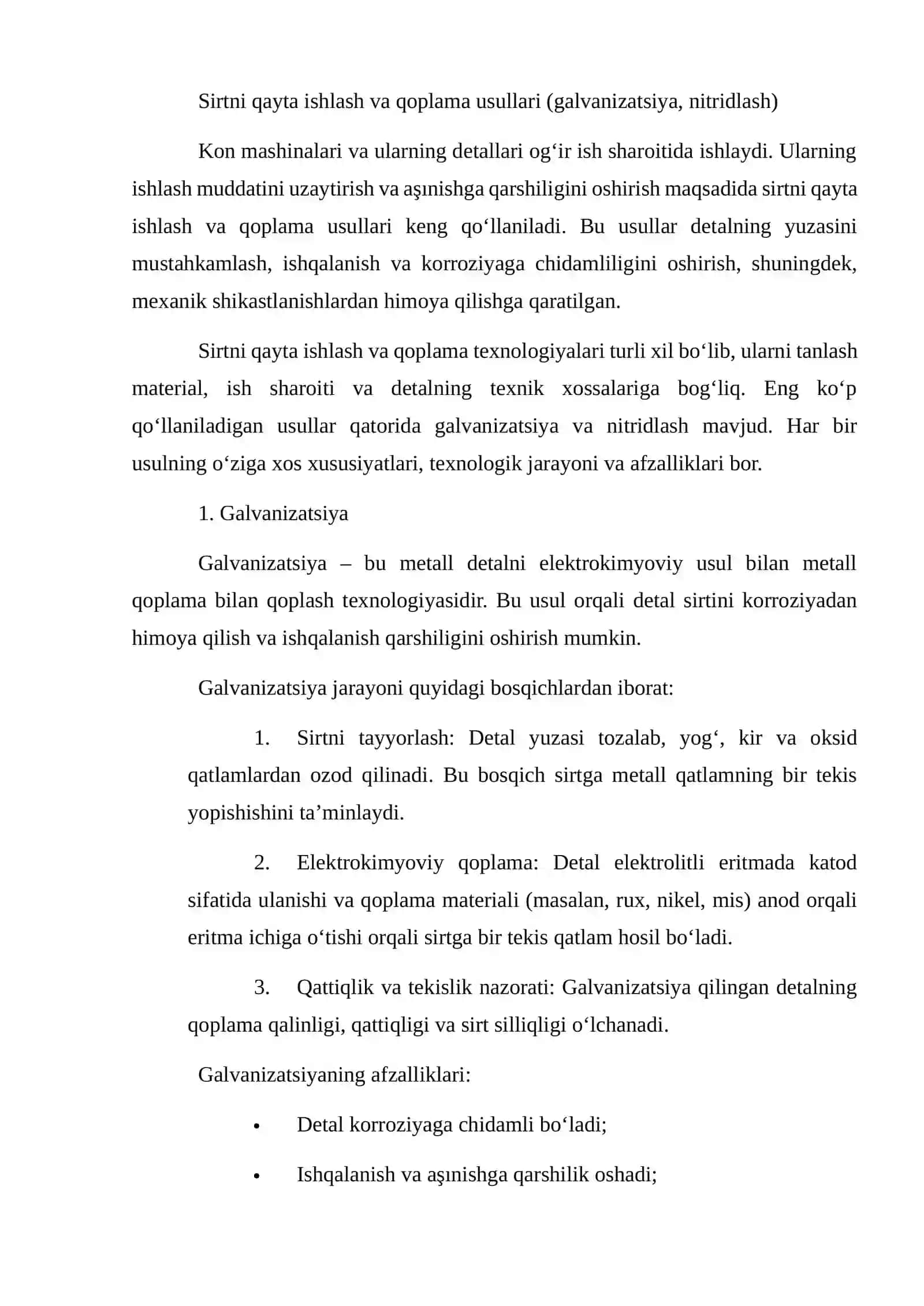 Sirtni qayta ishlash va qoplama usullari (galvanizatsiya, nitridlash) 2