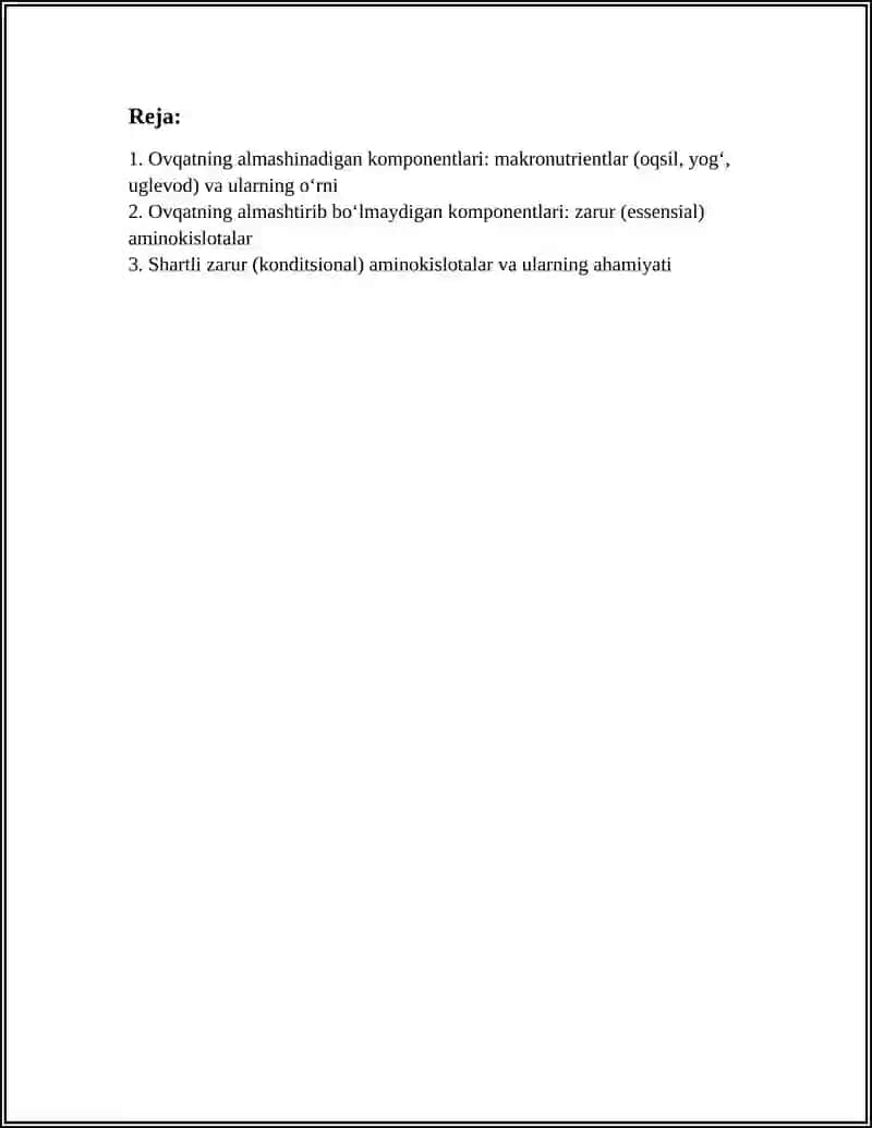 OVQATNING ALMASHINADIGAN VA ALMASHTIRIB BOLMAYDIGAN KOMPONENTLARI 2