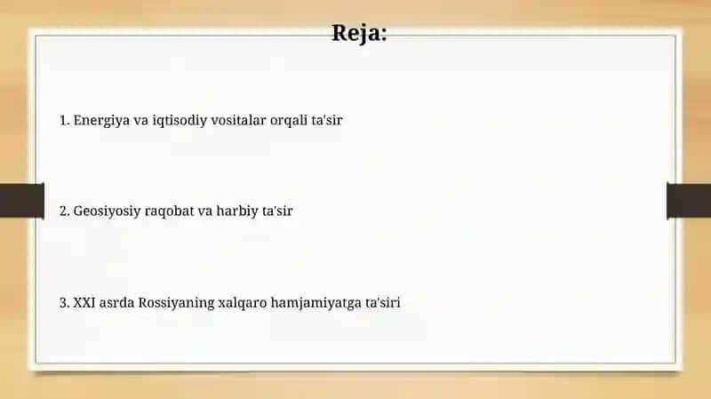 Rossiyaning xalqaro jamiyatga tasiri 2