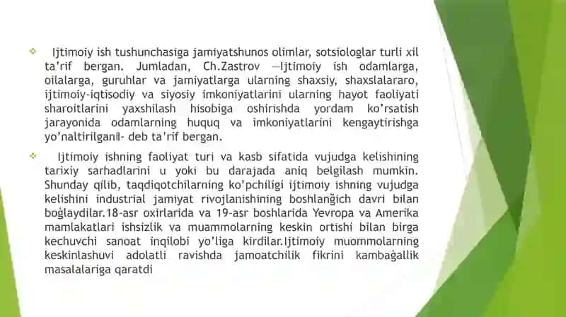 Chet elda ijtimoiy ish asoslari 2