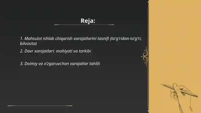 Mahsulotni ishlab chiqarish va davr xarajatlari tahlili 2