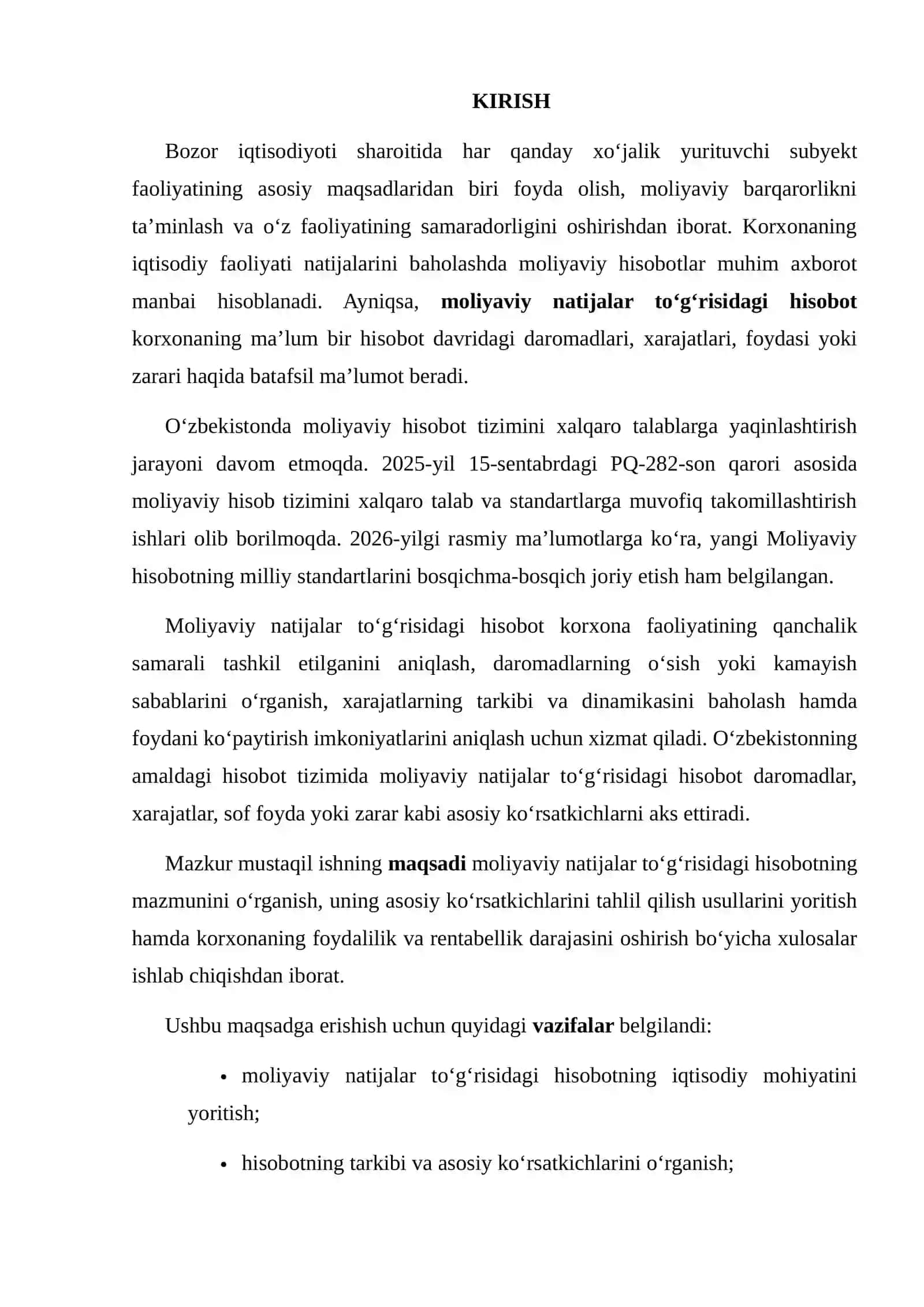 MOLIYAVIY NATIJALAR TO‘G‘RISIDAGI HISOBOTNI TAHLIL QILISH 2