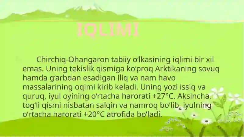 CHIRCHIQ-OHANGARON TABIIY OKRUGI 2