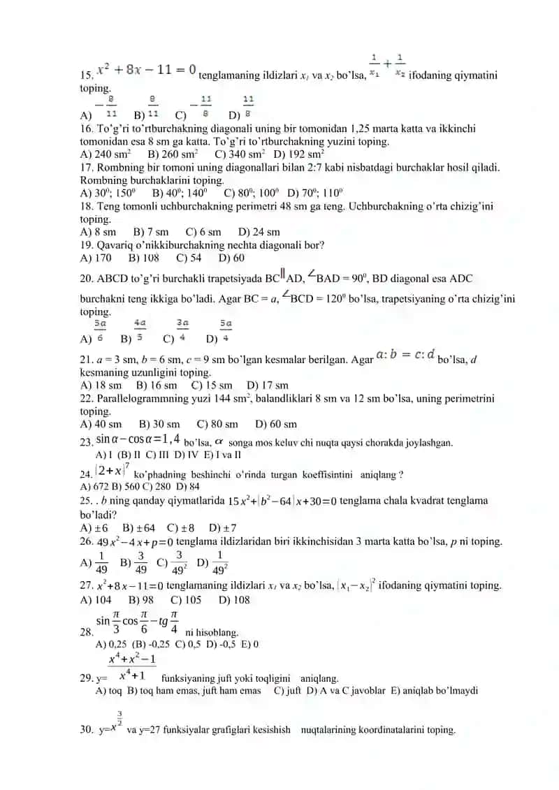 Matematikadan Olimpiada savollari 2