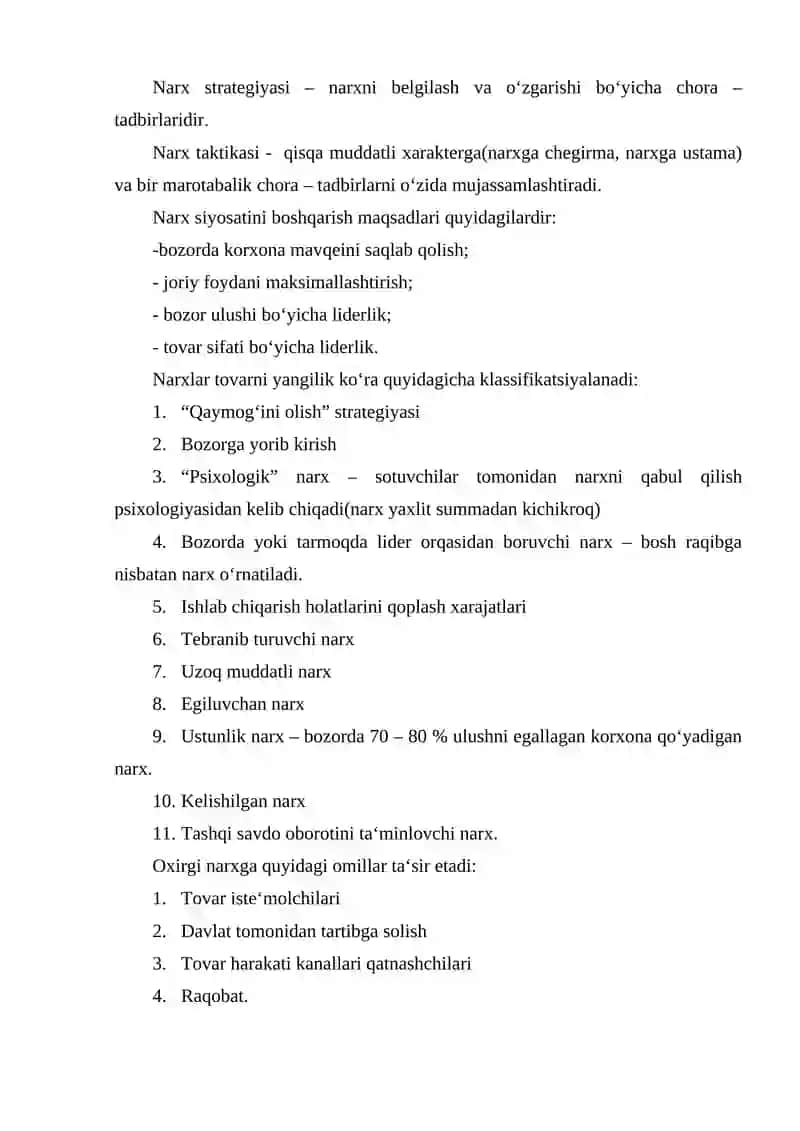 Narx siyosati 2