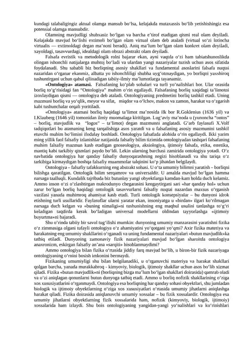 Borliq falsafasi (Ontologiya) 2