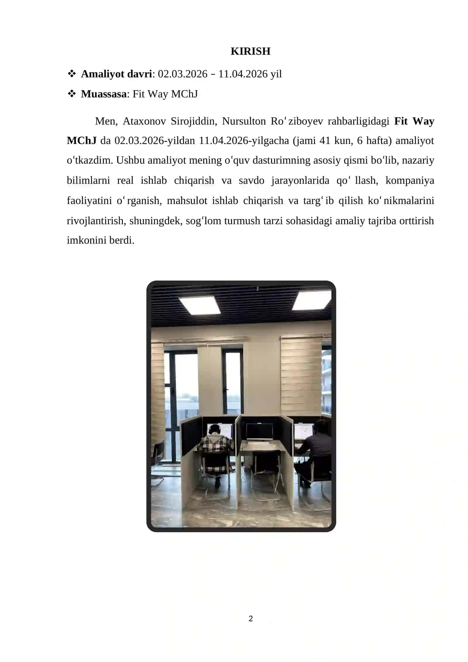 Fit Way MChJ. Ozdiruvchi mahsulotlar savdosi 2