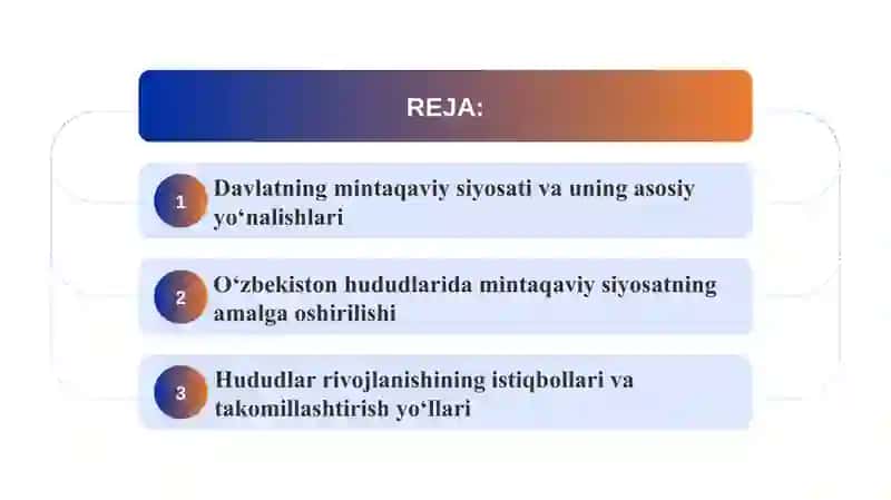 Davlatning mintaqaviy siyosati va hududlar rivojlanishining istiqbollari SLAYD 2