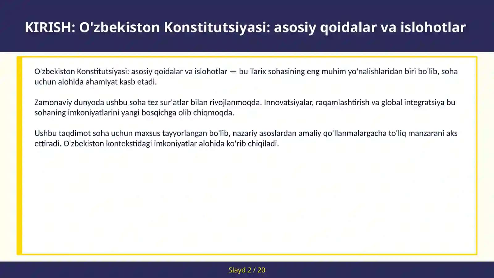O'zbekiston Konstitutsiyasi: asosiy qoidalar va islohotlar 2