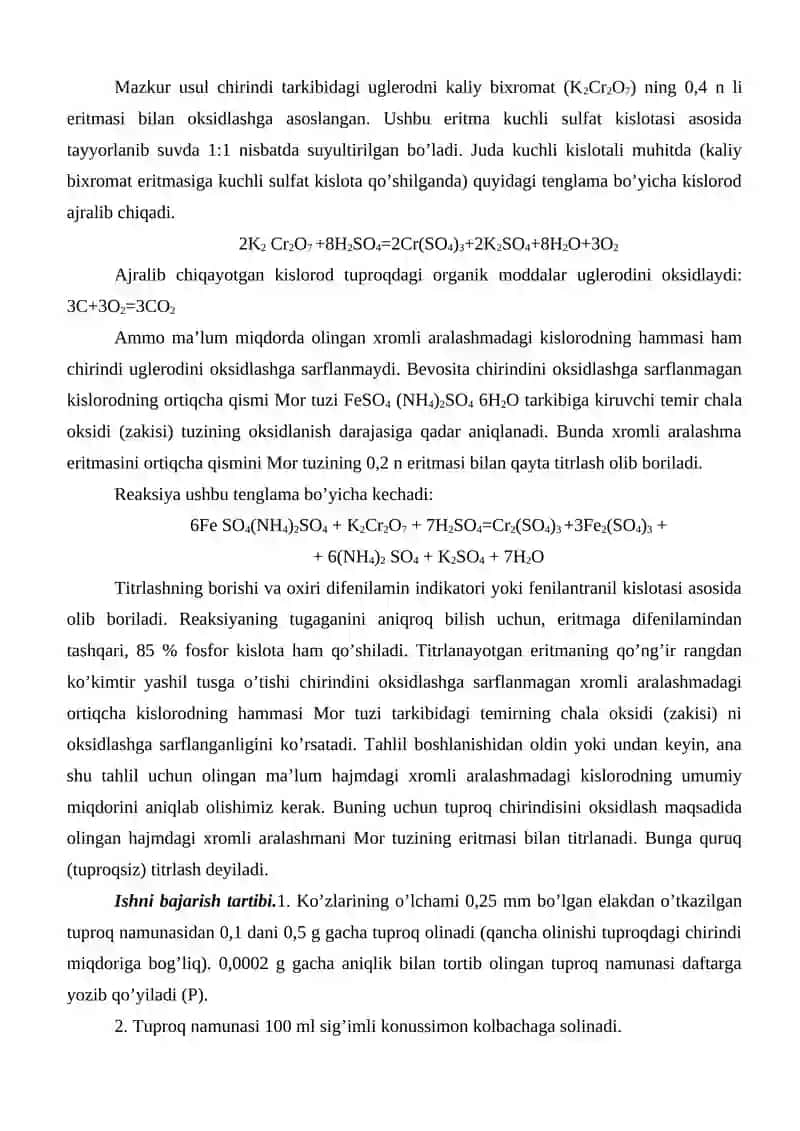 Tuproq tarkibidagi gumusmiqdorini I.V.Tyurin  usulida aniqlash 2