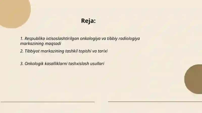 Respublika ixtisoslashtirilgan onkologiya va tibbiy radiologiya ilmiy amaliy tibbiyot markazining tuzilishi, vazifalari va umumiy ma'lumotlar 2