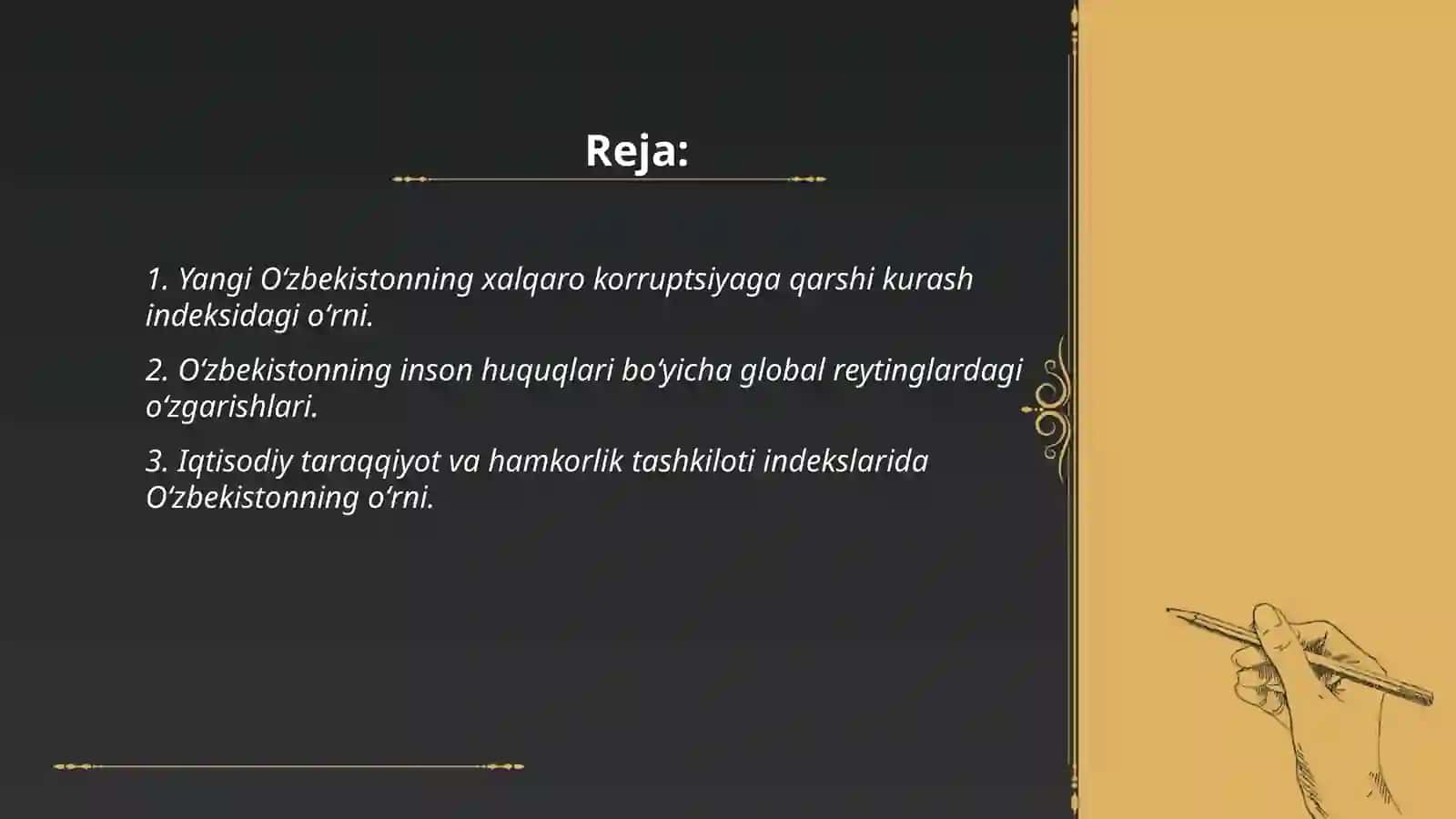 Yangi Oʻzbekiston ijtimoiy - siyosiy, iqtisodiy va madaniy hayotida roʻy berayotgan oʻzgarishlarning xalqaro reyting va indekslarda aks etishi 2