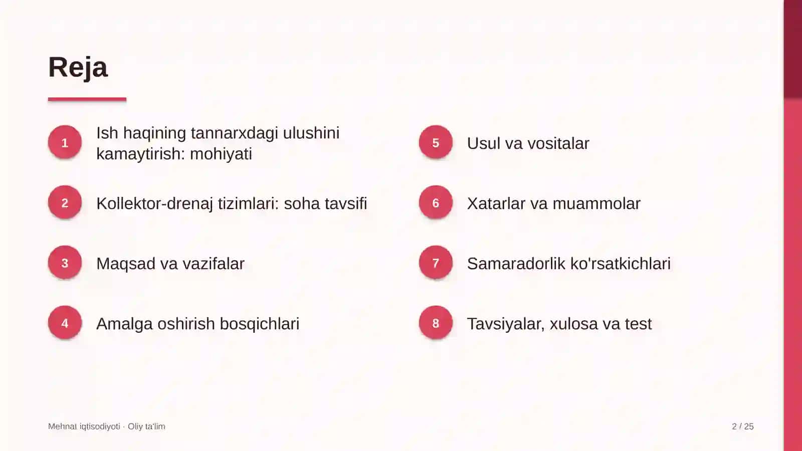 Kollektor-drenaj tizimlarida ish haqi xarajatlarining mahsulot tannarxidagi ulushini kamaytirish 2